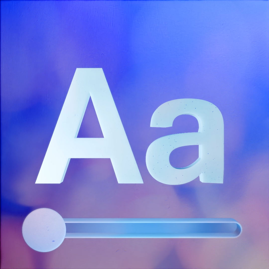 An image representing text formatting. It features the uppercase letter "A" and the lowercase letter "a" alongside a horizontal adjustment slider. The background is a gradient of purples and blues.