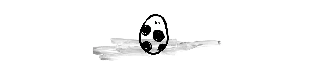 A cartoon-style egg with cow-like black spots is in the center, surrounded by scattered clear drinking straws on a white background.