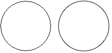 Two side-by-side circles, both with thin black outlines. The circle on the left has a dashed outline, while the circle on the right has a solid outline. Both circles are the same size and are set against a plain white background.