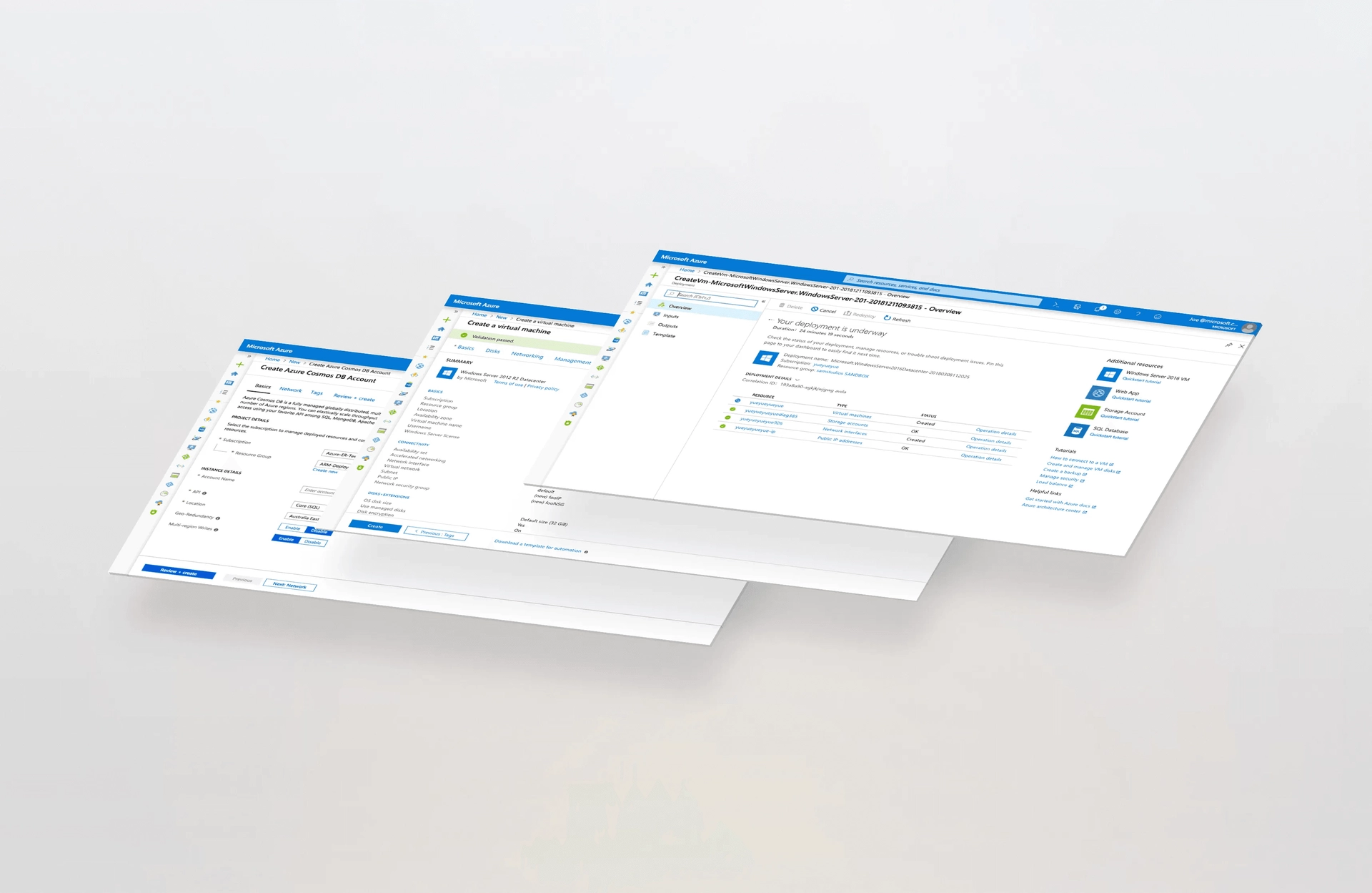 Floating screens displaying a software interface against a white background. The screens show various menu options, settings, and user forms, primarily in blue and white colors, suggesting an interface for managing and configuring system settings.