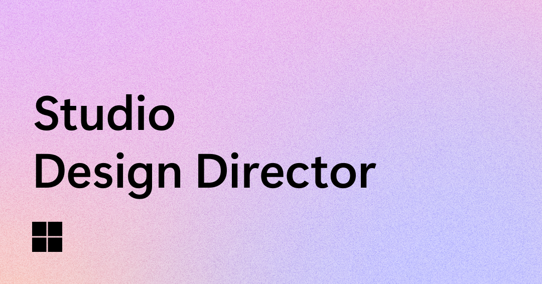 Text on a pastel gradient background that reads "Studio Design Director" with a small black Windows logo in the bottom left corner. The gradient transitions from pink to purple and blue.