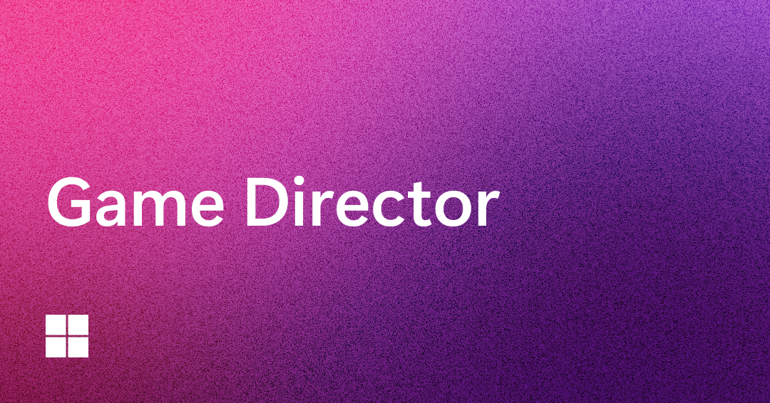 Text reading "Game Director" on a gradient pink to purple background with a small white Windows logo in the bottom left corner.