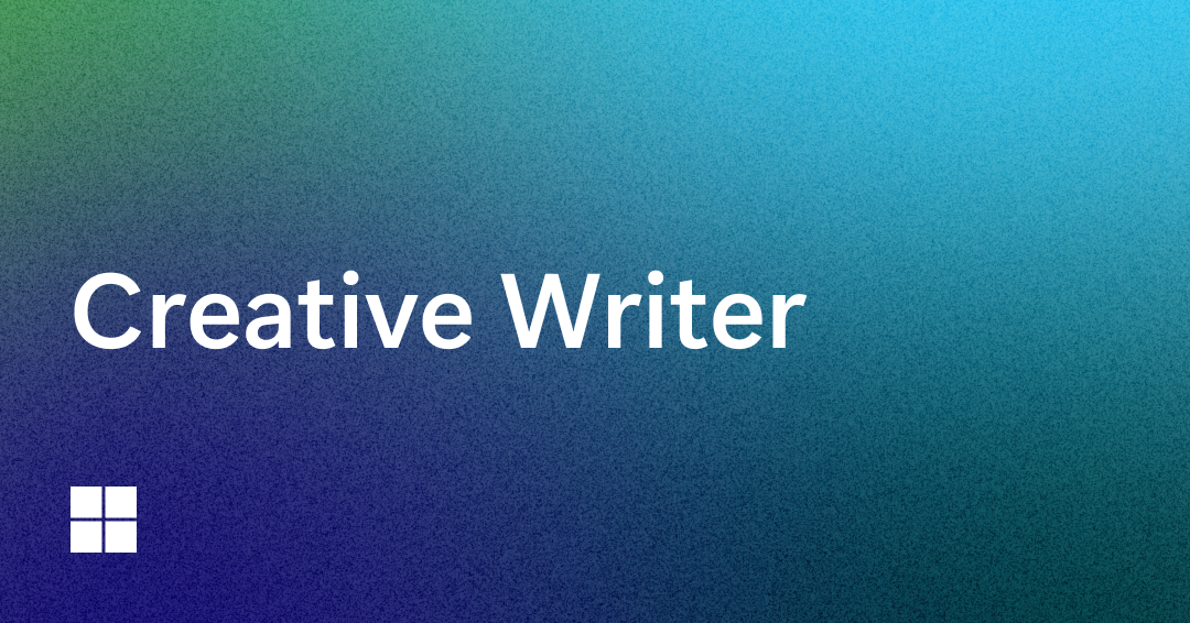 White text reads "Creative Writer" on a blue and green gradient background. A small white window icon is in the bottom left corner.