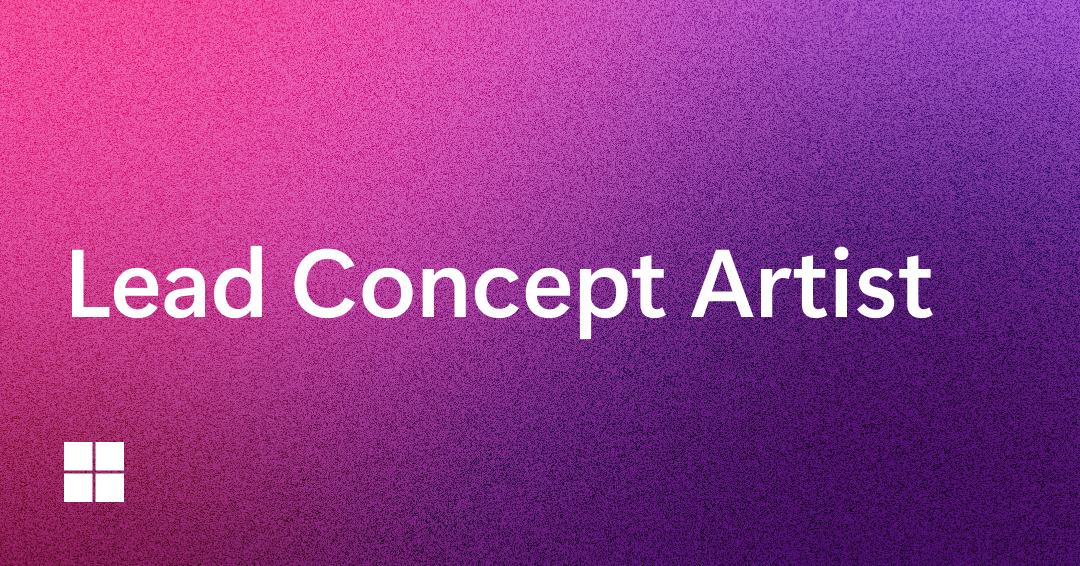 White text reading "Lead Concept Artist" on a pink-to-purple gradient background, with a small white four-pane window icon in the lower-left corner.