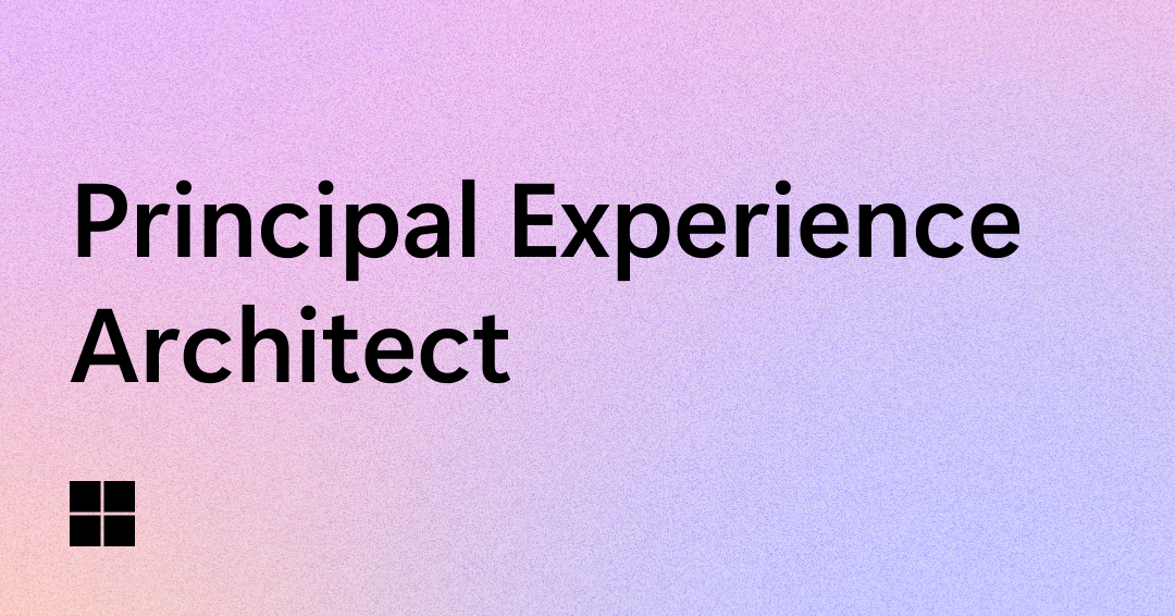 Text "Principal Experience Architect" in bold black font on a pastel gradient background of pink, purple, and blue, with a small black square icon in the bottom left corner.