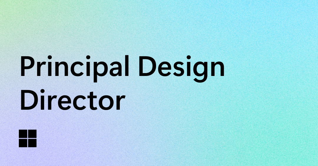 Text "Principal Design Director" in bold black letters on a pastel gradient background, with a small black Microsoft logo in the bottom left corner.