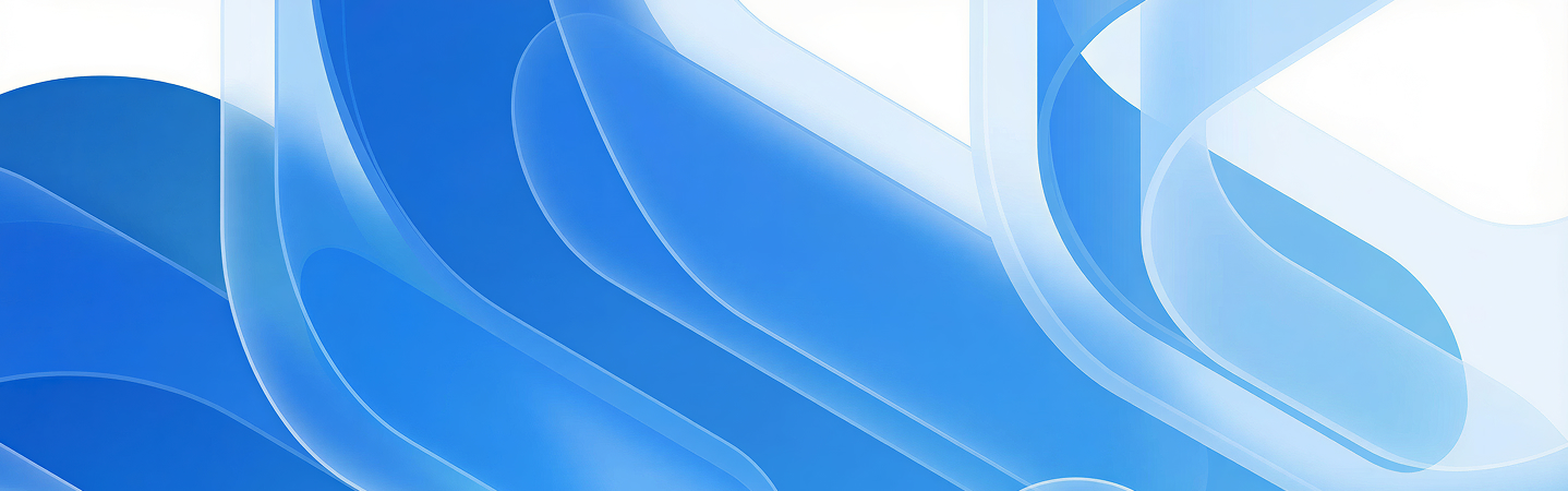 Abstract digital artwork with curved, overlapping translucent shapes in shades of blue and white, creating a flowing, layered pattern. The design has a smooth, modern, and airy appearance.