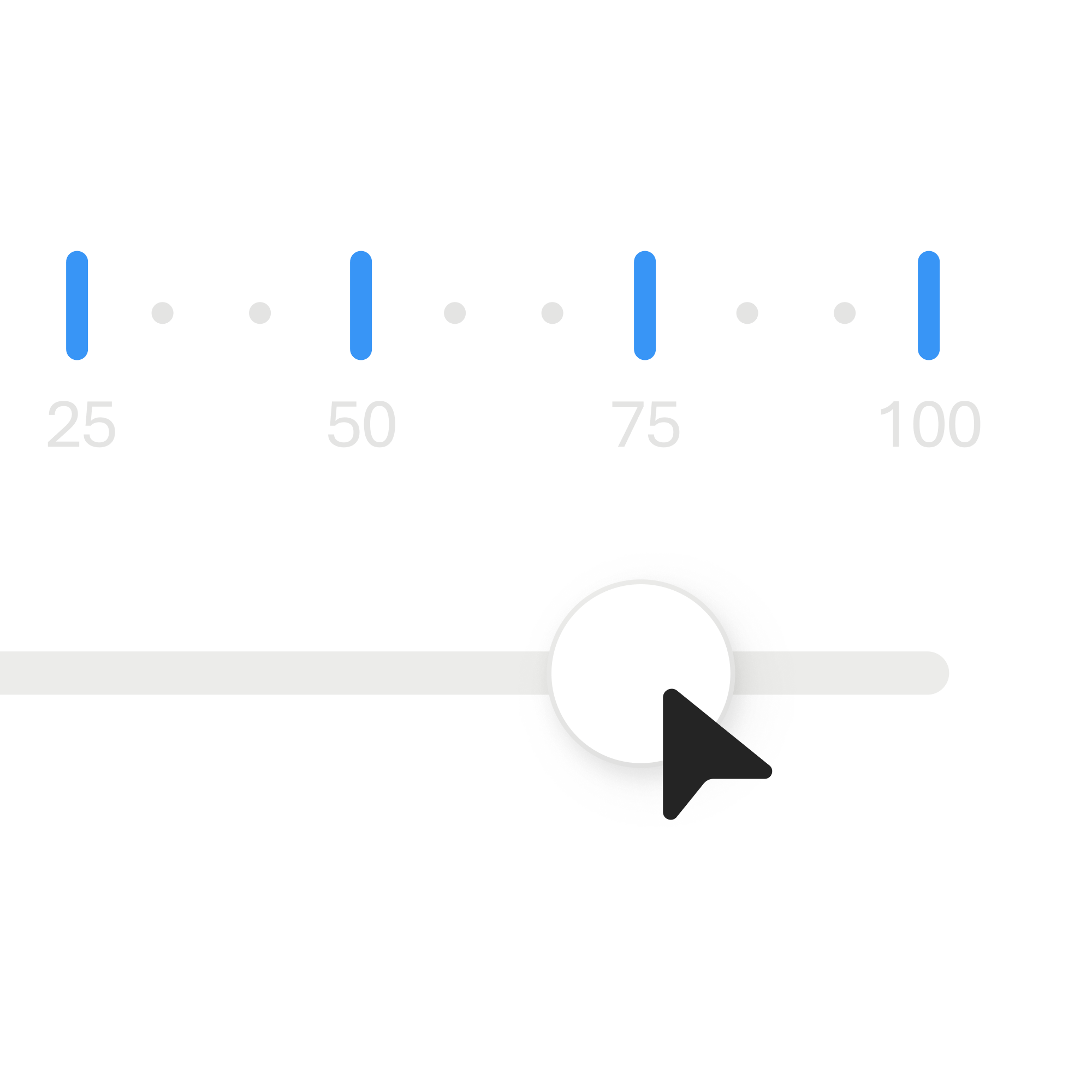 A slider set at about 80, with tick marks and numbers at 25, 50, 75, and 100. A black cursor points to the slider’s circular handle.