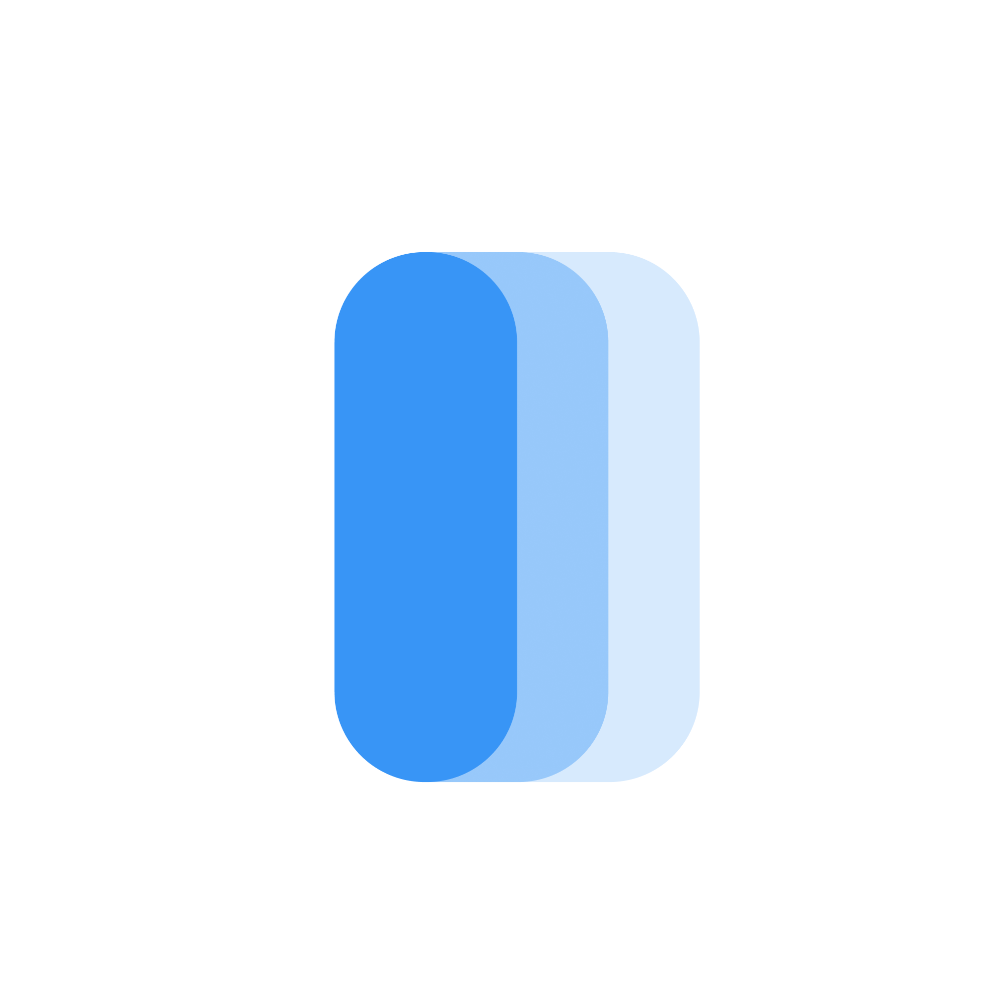 A blue rounded rectangle overlaps two lighter blue rounded rectangles, stacked diagonally right on a white background.