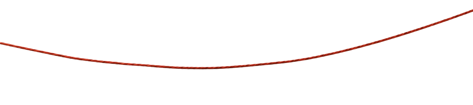 A single red string or rope forms a gentle curve against a plain white background.